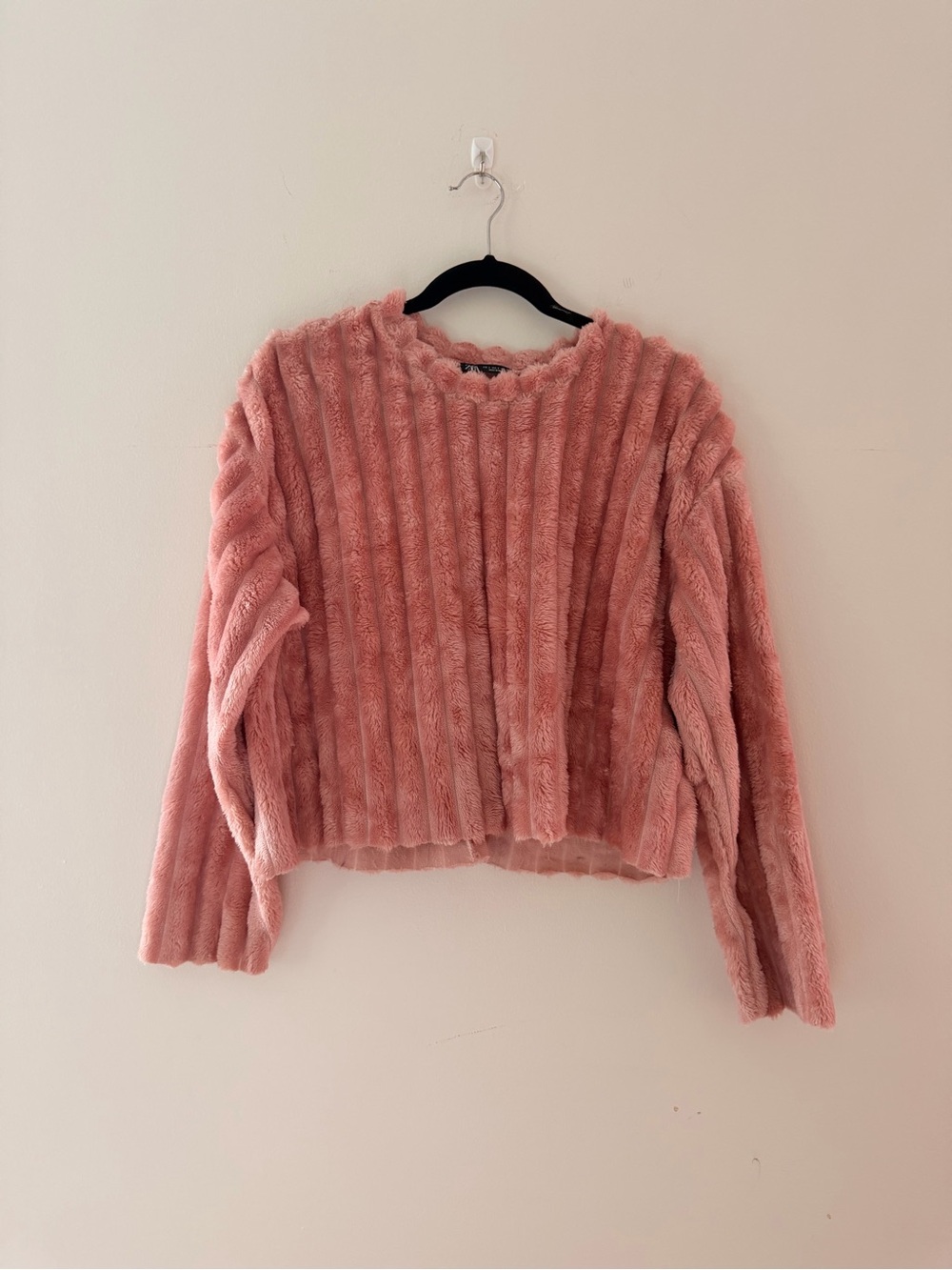 Zara Plush Pink Faux-Fur Long-Sleeve Women's Top Size Small